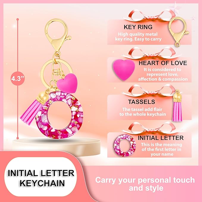 Initial Keychains for Women with Cute Heart Resin - Alphabet Letter Keychain for Bag, Backpacks, Purse or Car key