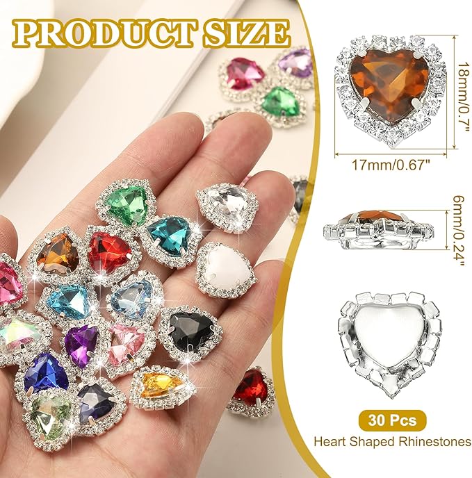 PATIKIL 30PCS Heart Rhinestones, Sew on Rhinestones Buttons Crystal Heart Nail Charm Embellishment Flatback Diamond for Sewing DIY Clothing Wedding, Dark Yellow