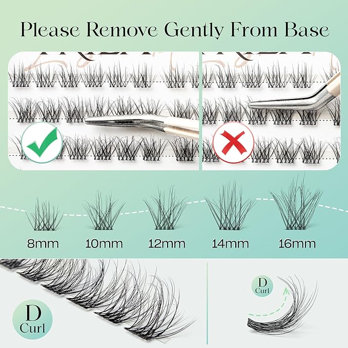 VYRILA Lash Clusters 144pcs Individual Lashes, 3D Wispy Lashes Clusters, 0.1mm Super Thin Band Resuable Natural Lashes,D Curl Faux Mink Lashes, 0.05mm Lash Extension (Green Hush-D-0.05-8-16mix)
