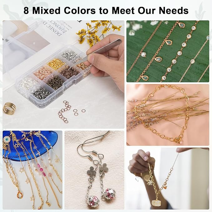 2400pcs 6mm Open Jump Rings for Jewelry Making, DIY Necklace Bracelet Earrings Keychain Craft Supplies - Metal Connector Rings (8 Colors)
