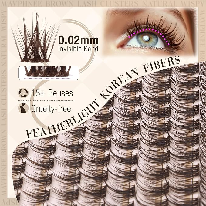 Brown Lash Clusters Wispy Eyelash Individual Lashes Spikes DIY Lash Extensions Dark Brown Cluster Lashes Natural Cluster Eyelash Extensions C-Curly Eyelash Clusters Clear Band Fairy Lash Pack 120Pcs
