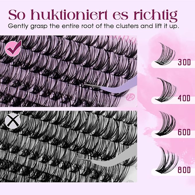Lash Clusters 30D+40D+60D+80D Wispy Individual Lashes D-Curly Volume Lash Extensions 10-18mm Natural DIY Cluster Lashes for Beginners