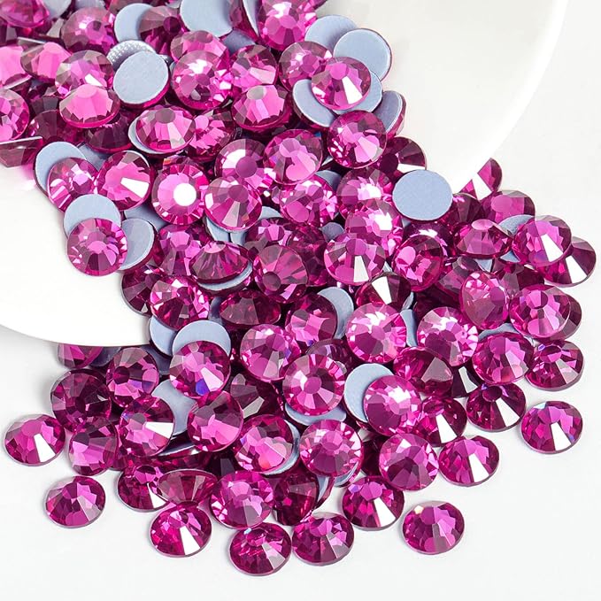 Beadsland Hotfix Rhinestones, 1440pcs Flatback Crystal Rhinestones for Crafts Clothes DIY Decoration, Fuchsia, SS12, 3.0-3.2mm