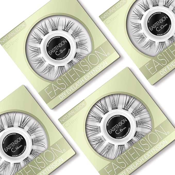 DIY Eyelash Extension, Glue Bonded Band Individual Lash 12 Clusters Natural Lashes Set, Home Eyelash Extension, C curl Lashes Pack (14MM-Natural)