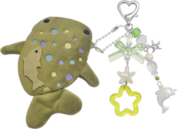 Adorable Whale Shark Coin Purse Keychain,Soft Plush Zipper Coin Purse,Handmade Purse Bag Charm Gift for Women (Green)