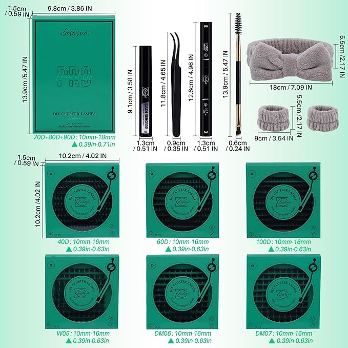 Lash Clusters Kit Wispy Eyelash Clusters Kit Lashes Clusters Kit Cluster Eyelash Extensions Lash Extension Kit+Lash Bond and Seal,Remover,Tweezers,Mascara Brush,Headband,Wristband*2(7 Boxes Kit-3)