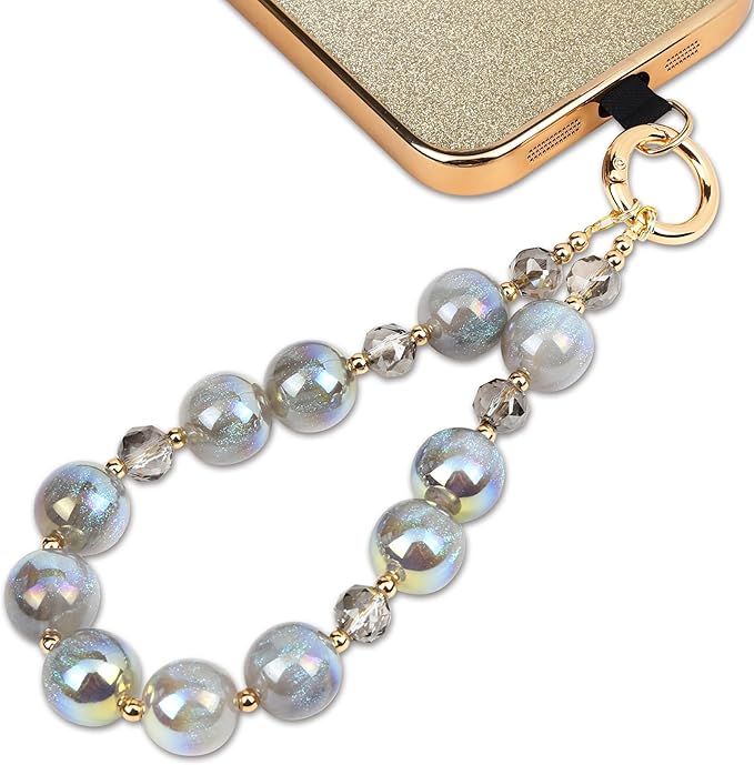 Phone Lanyard Wrist Chain for Cellphone Wrist Strap Phone Bracelet Strap Pearl Beaded Smartphone Wristlet (Taupe)