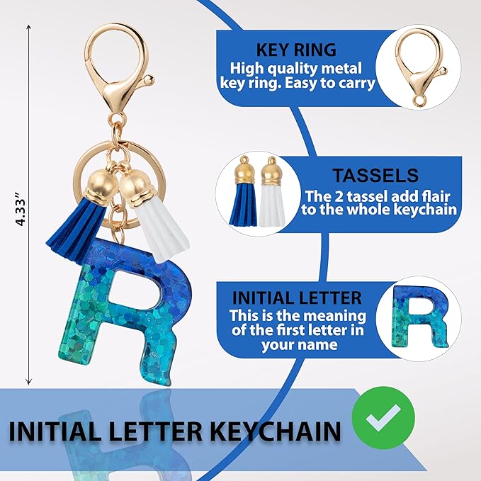 Initial Letter Keychain Cute Resin with 2 PU Tassel, Letter Keychain for Backpack Charms, Initial Keychains for Women