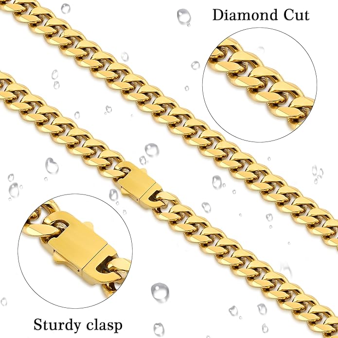 Fiusem 3.5mm Cuban Link Chains for Men, Silver Tone/Black/14K Gold Plated Stainless Steel Necklace Chain, Mens Necklace 16, 18, 20, 22, 24, 26, 28 Inch