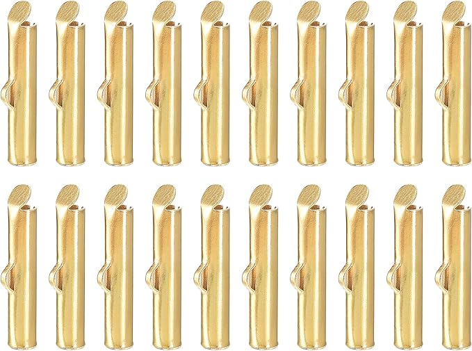 uxcell 100Pcs Slide on End Clasps, 16mm Tube Ball Bead Slider Crimp Ends for Multi-Strand DIY Craft Making, Light Golden