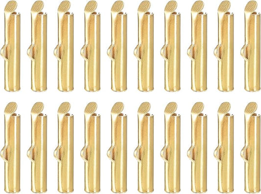 uxcell 100Pcs Slide on End Clasps, 16mm Tube Ball Bead Slider Crimp Ends for Multi-Strand DIY Craft Making, Light Golden