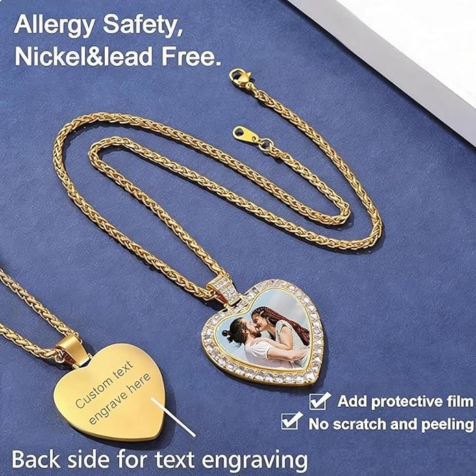 CLYLIFE Picture Necklace Personalized Photo,Custom Disc/Heart Pendant for Men Women Dad Mom Customized Necklace with Chain Photos Memorial Gifts for Mother's Day, Birthday, Anniversary