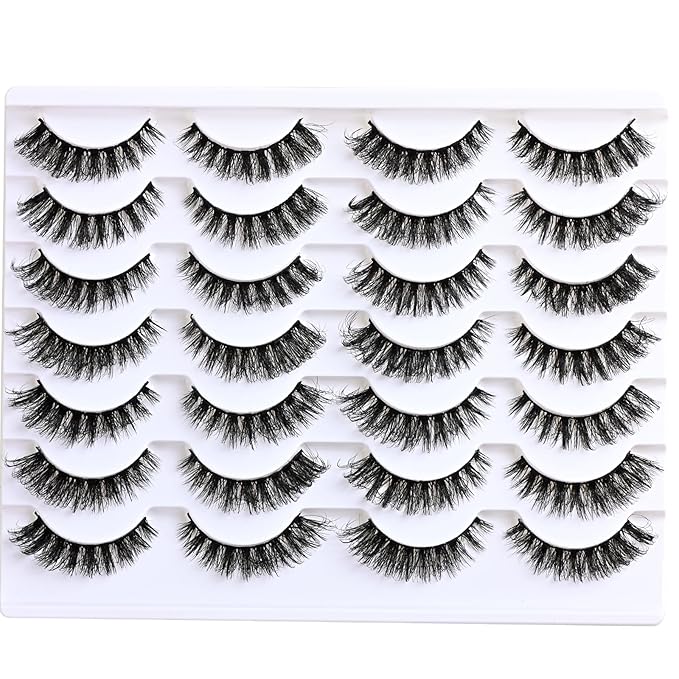 APCYUST Lashes Fluffy False Mink Eyelashes 14 Pairs Cat Eye Lashes Fake Russian Strip Eyelash Natural Lash Strips Eye Lashes Pack D Curl Short Lashes Natural Look Wispies Cateye Lashes for Women