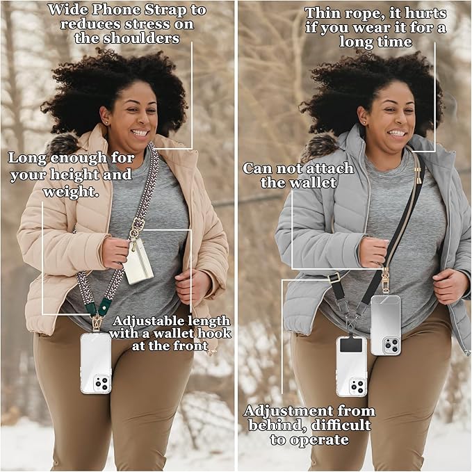 UKON Adjustable Phone Lanyard Crossbody Strap With Wallet Clip-and-Go Strap with Zippered Pouch Widened Phone String for iPhone Hands-Free for Travelling Concerts