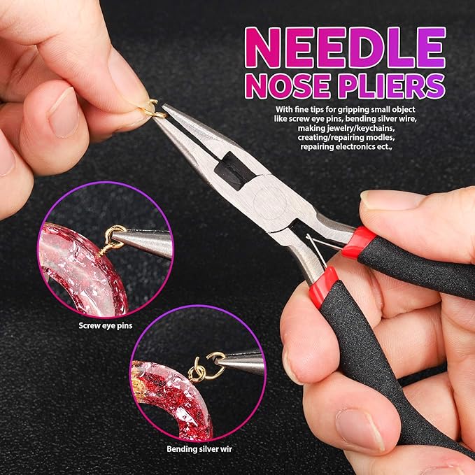 LEOBRO Hand Drill, 222 PCS Pin Vise Hand Drill with Drill Bits(0.8 mm-3 mm), Needle Nose Pliers, Keychain Making Kit, Jewelry Making Supplies, Hand Drill Tools for Jewelry Keychains Making