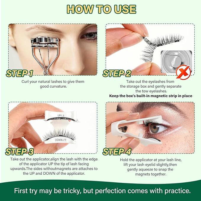 KEYYOU Reusable Magnetic Eyelashes 2 Pair with Applicator No Glue Needed 3D Natural Magnetic Lashes, Easy to Apply & Long Lasting for Daily Use & Events(A10+A10)