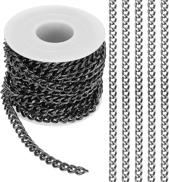 PATIKIL 16.4Ft Aluminium Curb Chains Twisted Links, 7.5x5.5mm Curb Chain Spool Jewelry Making Chains Craft Chain for Necklace Bracelet Earring, Black