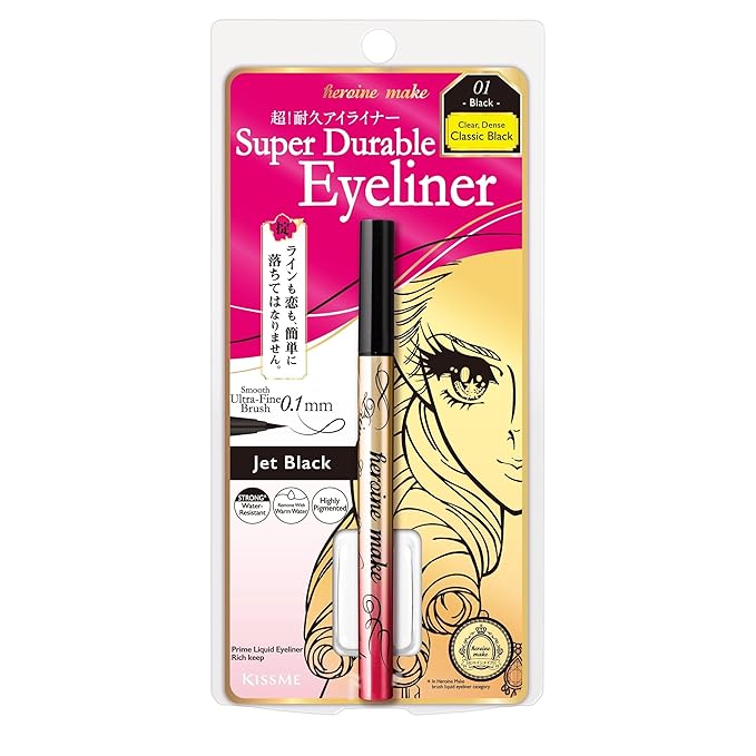 HEROINE MAKE by KISSME Waterproof Eyeliner for Intense Color & Ultra-Fine 0.1mm Tip, Liquid Eyeliner Pen with Organic Beauty Serum, Cat Eye Liner for Long Lasting Dramatic Lines, Jet Black 1 EA, PRIME