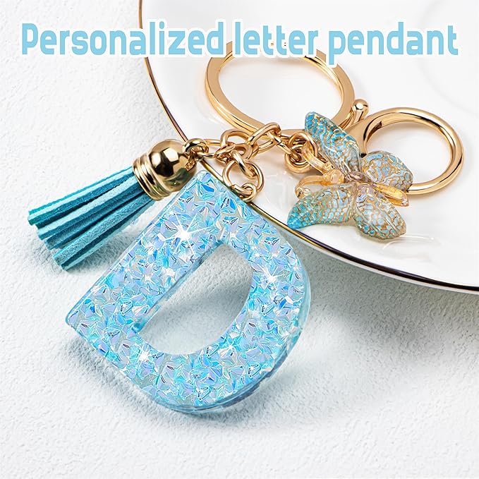 Initial letter Keychains for Women Girls Tassel Butterfly Cute Keychain for Wallet Backpack charm