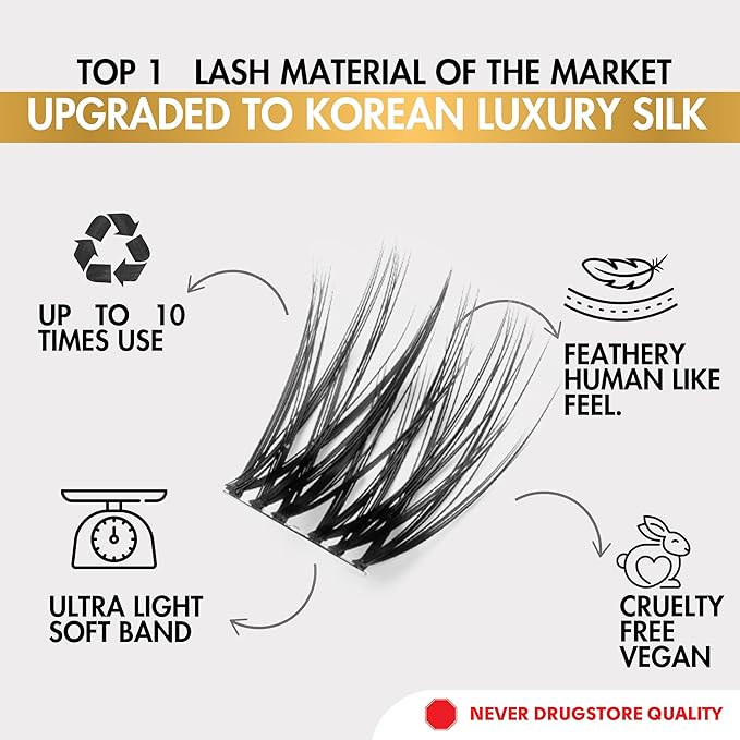 GAZELLE Luxury Mermaid Wet Look Natural Lash Clusters 10mm – Wispy Eyelash Clusters, High Volume Glossy Finish, Korean Silk PBT, DIY Application