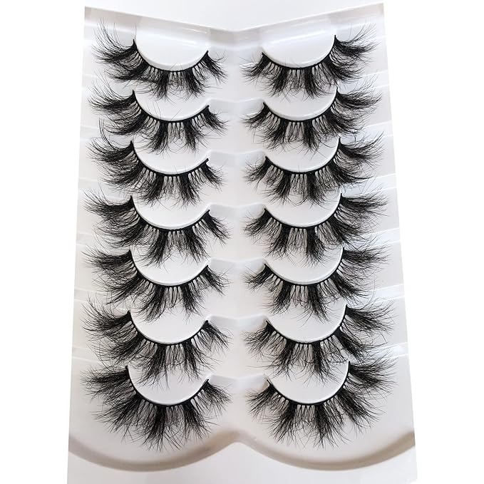 Pooplunch False Eyelashes Fluffy 8D Faux Mink Lashes Pack Dramatic 18MM Wispy Long Fake Eye Lashes 7 Pairs Multipack