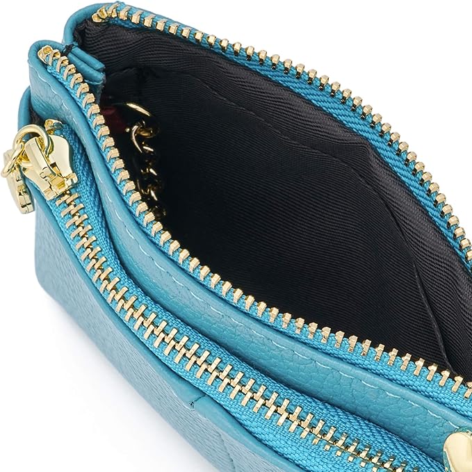 ZOOEASS Women Genuine Leather Zip Mini Coin Purse With Key Ring Triple Zipper Card Holder Wallet