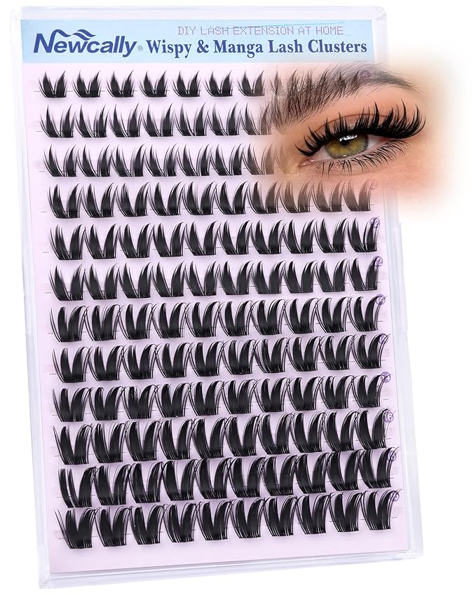 Manga Lash Clusters Wispy Spikes Eyelash Clusters Anime Fairy Cluster Eyelash Extensions Natural 8-16MM Individual Lashes CD-Curly DIY Lash Extension at Home by Newcally