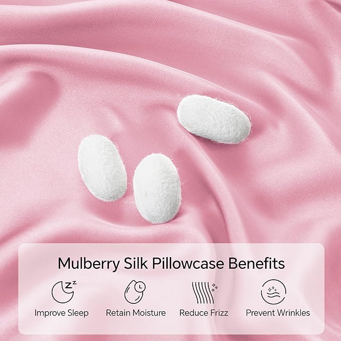 INFIIXSO Mulberry Silk Pillow Case King Size, Silk Pillowcase with Hidden Zipper 20"x36", Extraordinary Smooth and Soft Pillow Cases for Hair and Skin(Pink, 1 Pack)