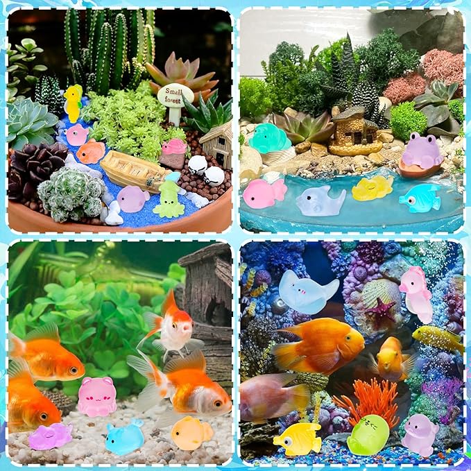 60 Pcs Luminous Mini Ocean Resin Animals 20 Style Bulk to Hide Tiny Sea Animals Figures Glow in The Dark Miniature Resin Turtles for DIY Dollhouse Garden Micro Landscape Aquarium Fish Tank Sea Decor