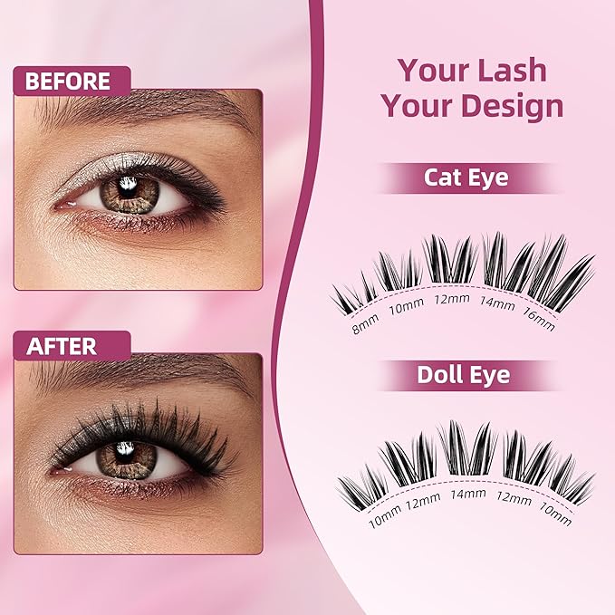 Dramatic Volume Lash Clusters, 0.05mm Thin Band 10-16mm C Curl, Compact Travel Pack, Budget-Friendly for Beginners, FayJoo BOLDEE 11 Lite