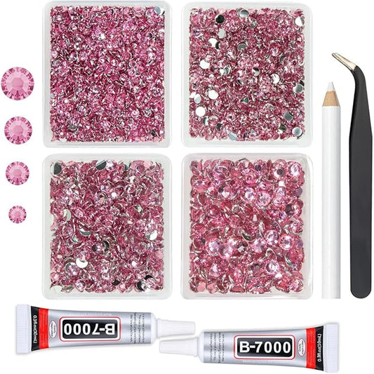 Dark Pink Crystal Resin Rhinestones w B7000 Jewelry Glue for Bedazzling Crafting Flatback Stones 3mm 4mm 5mm 6mm Diamonds Crystals Gems Charms for Nails Face Eyes Makeup Tumblers Bottles Crafts