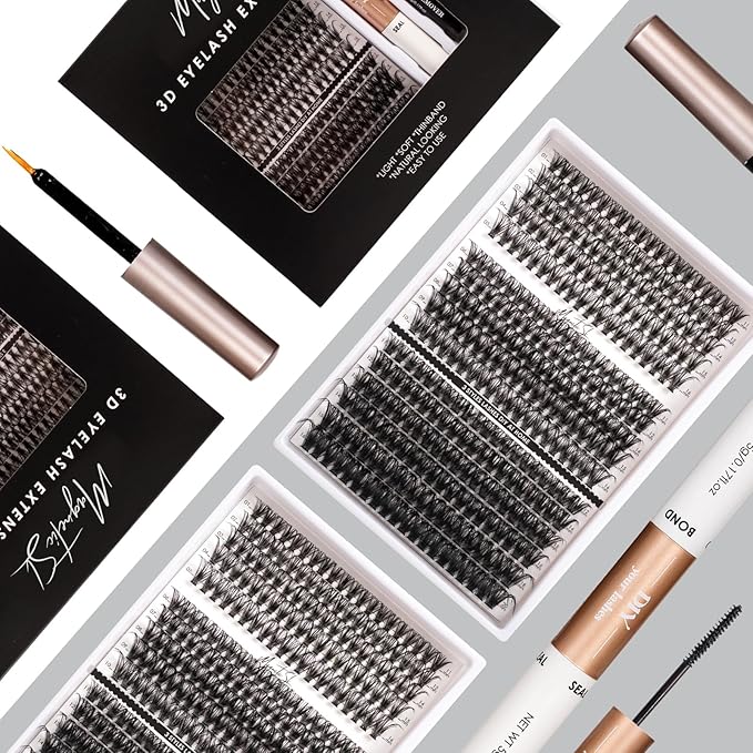 DIY Lash Extensions Kit 320pcs Individual Lashes Clusters 40D 50D 100D Eyelash Extension Kit with Applicator and Lash Bond+Seal, Lash Remover For False Eyelash Mix 11-20mm (40D+50D+100D KIT)