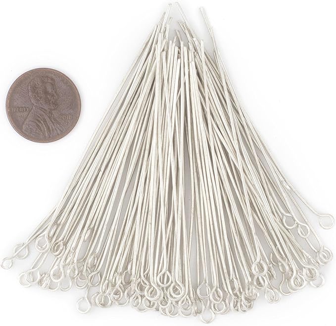 The Bead Chest Silver 21 Gauge 2.5 Inch Eye Pins (Approx 100 Pieces)