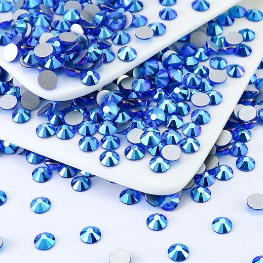 1440PCS SS12 Crystal Glass Flatback Rhinestones, Round Flat Back Crystal Gems for Nail Art and Craft Clothes, Glue Fix Diamond Stones Capri Blue AB (2.9-3.0mm)