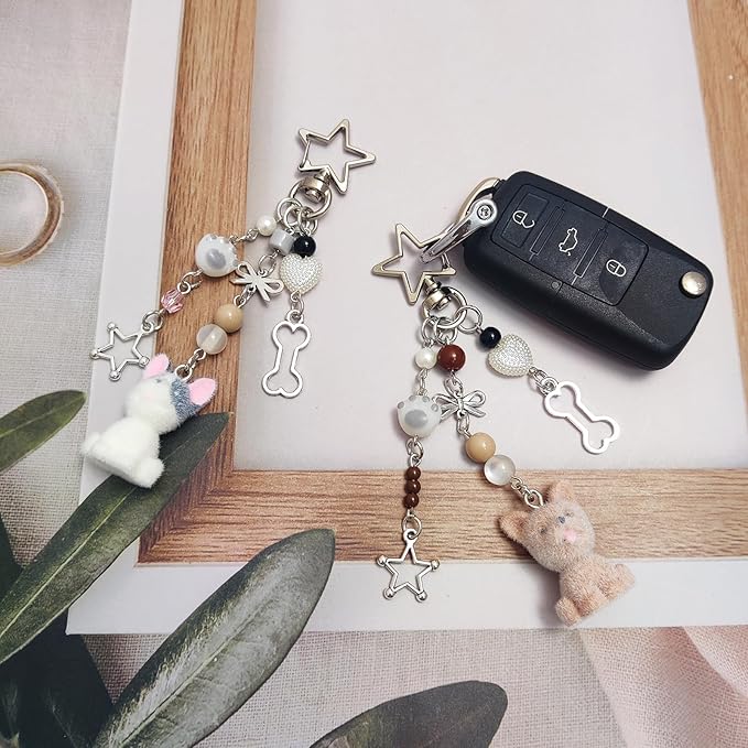 Cute Dog Keychain Fuzzy Dog Puppy Decor Keychain Aesthetic Y2K Bag Charms Stylish Dog Pendant Keychains Accessories