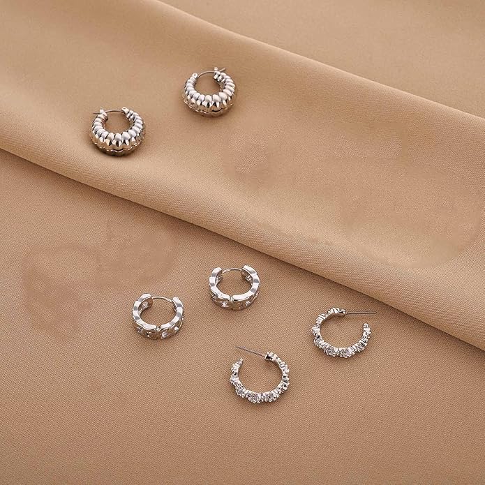 HILXURY Gold Chunky Hoop Earrings Set for Women, 14K Gold Plated Twisted Huggie Hoop Earring Hypoallergenic, Thick Open Hoops Set Lightweight