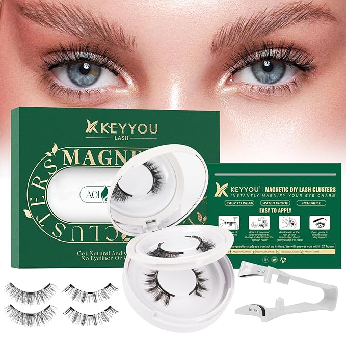 KEYYOU Daily Wear Reusable Magnetic Eyelashes 2 Pair with Applicator No Glue Needed 3D Natural Magnetic Lashes, Easy to Apply & Long Lasting for Daily Use & Events(A01+A04)