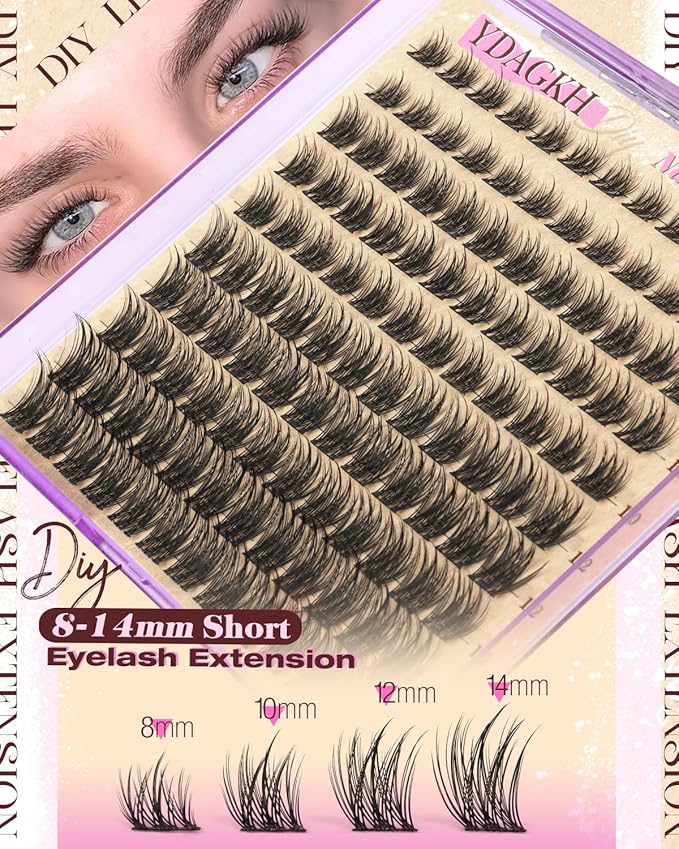 Natural Lash Clusters Short Eyelash Cluster Extensions Spiky 8-14mm Wispy Eyelash Clusters C Curly Mink Silk Lash Extension Soft Ultra-Thin Band Individuals Eyelash Extension DIY Lashes at home