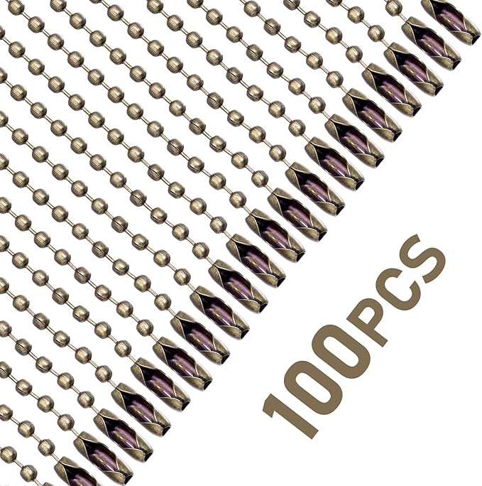 Lemonkey 100Pcs Ball Beads Chain Bulk,Bronze Keychain Rings Metal Chain,4 Inch Dog Tag Metal Small Chains with Connectors for Hanging Decoration
