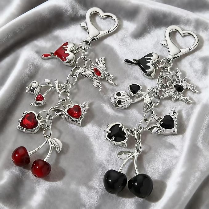 Red Cherry Bag Charms Keychain Charm, Y2K Aesthetic Purse Charm Purse Keychain For Handbag,Backpack Women,Men (Red)