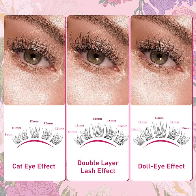 PROLASHBEAUTY Natural Lash Clusters Wispy Lashes Invisible Band Eyelash Clusters CC Curl Individual Lashes Natural Look Lashes Clusters with Super Thin Band Reusable Soft & Comfortable (Zora,8-16mix)