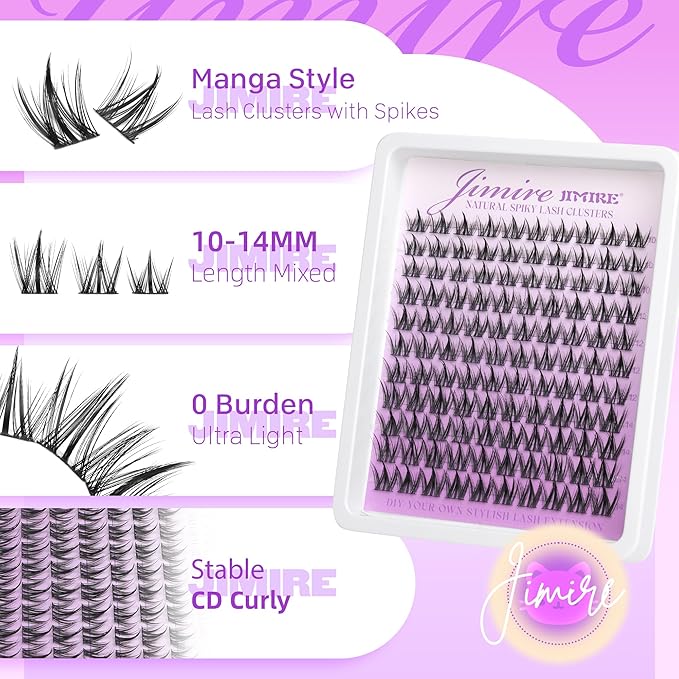 Manga Lash Clusters Natural Eyelash Clusters C Curly 10-14MM Fairy Cluster Eyelash Extensions with Spikes 110Pcs Wispy Individual Lashes Clusters DIY Natural Eyelashes Clusters at Home