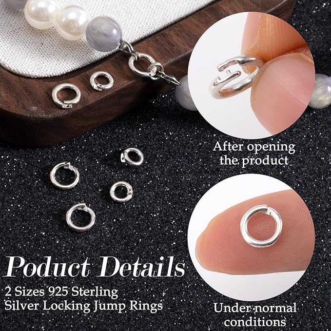 2 Pcs Sterling Silver Jump Rings, Locking Jump Rings, OD 7.7mm, 6.2mm Jump Ring for Jewelry Necklace Bracelet Making Findings (Silver)