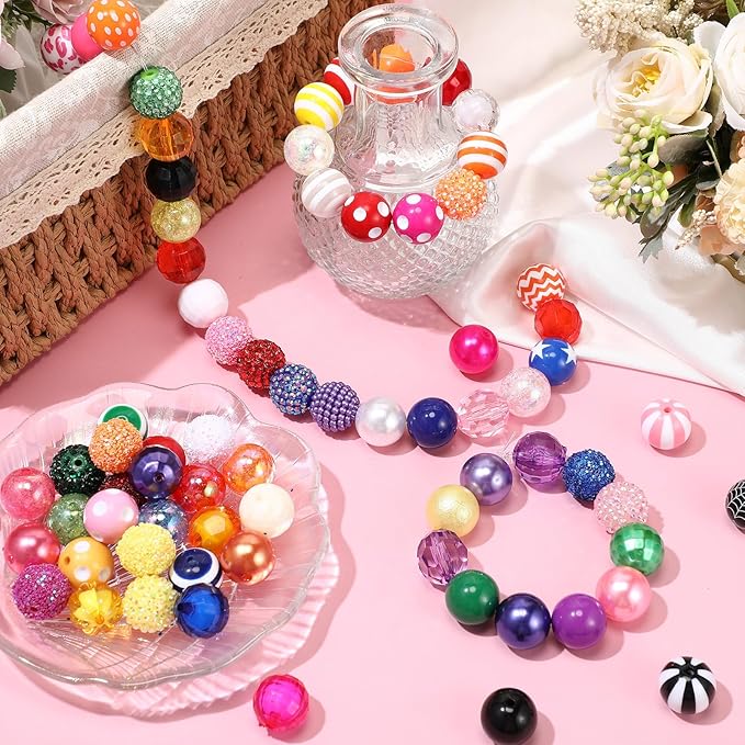 100 Pcs 20mm Rhinestone Bubblegum Beads for Pens Mixed Crystal Resin Chunky Beads for DIY Craft Keychain Necklace Bracelet Jewelry Making(Mix Color)