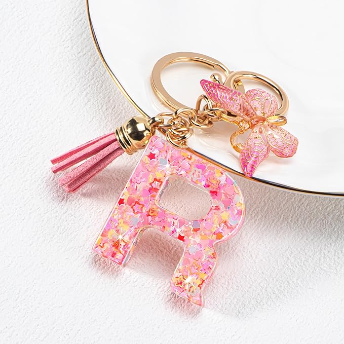 Initial letter Keychains for Women Girls Tassel Butterfly Cute Keychain for Wallet Backpack charm