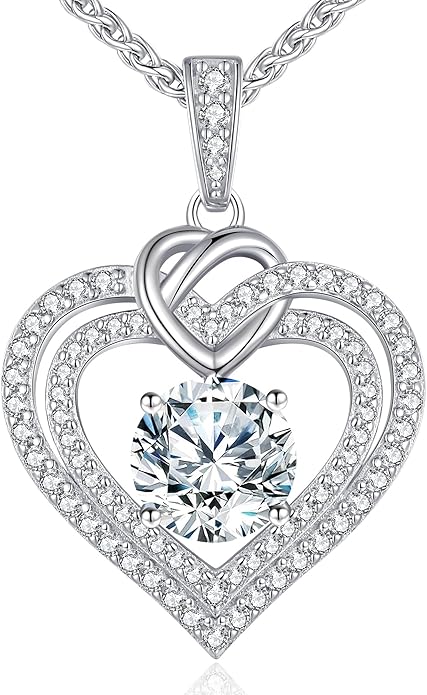 OOBEE Moissanite Heart Necklaces for Women, 1- 4 Carat Moissanite 925 Sterling Silver Gold Plating Fine Women Necklace，Ideal Anniversary Birthday Christmas Valentine Mothers Day Jewelry Gifts for Mom Wife Her Girlfriend