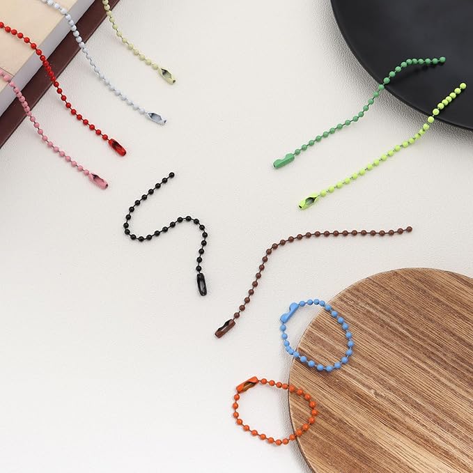 Lemonkey 100Pcs Ball Beads Chain Bulk,Mixed Color Keychain Rings Metal Chain,4 Inch Dog Tag Metal Small Chain with Connectors for Hanging Decoration