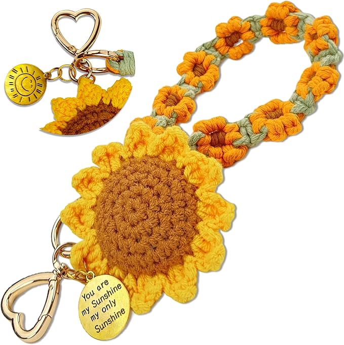 Handmade Crochet Keychains with Daisy Wristband - Inspirational Gifts for Women, Graduation, Birthday