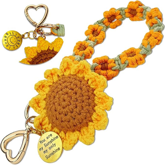 Handmade Crochet Keychains with Daisy Wristband - Inspirational Gifts for Women, Graduation, Birthday