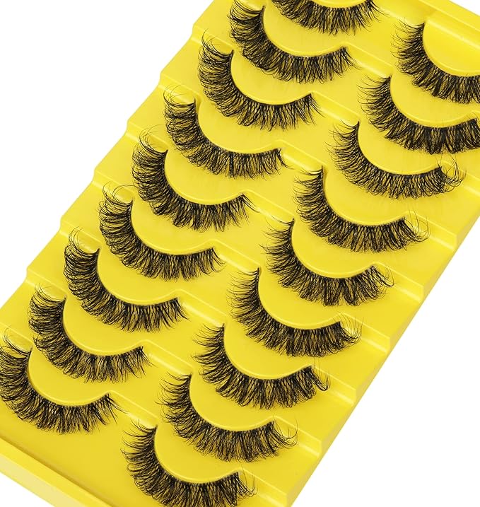 False Eyelashes Russian Strip Lashes D Curl Wispy Natural Look Faux Mink Lashes Like Eyelash Extension Fluffy zanlufly Transparent Band Cat Eye Fake Eyelashes Pack